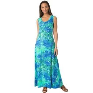 Jessica London Womens stretch Cotton Maxi Dress Women’s Plus Size 22/24 Blue & G